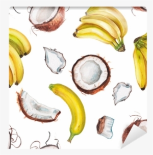 Watercolor Banana And Coconut Pattern Wall Mural • - Art Print: Lenavetka87's Watercolor Coconut Set, 30x30cm. #1549