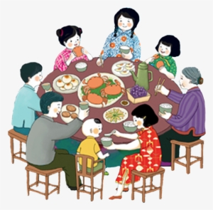 China Reunion Dinner Banner Hotel Poster - 吃饭 卡通 #3608