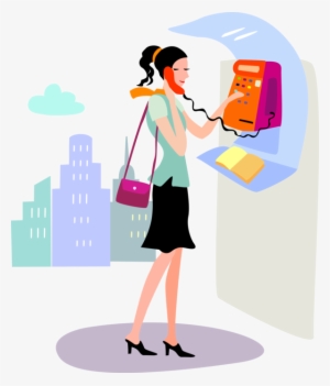 Vector Illustration Of Young Woman Makes Call From - Payphone #3658