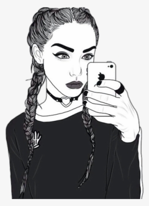 28 Collection Of Tumblr Girl Drawing Png - Drawing Of A Girl With French Braids #4874
