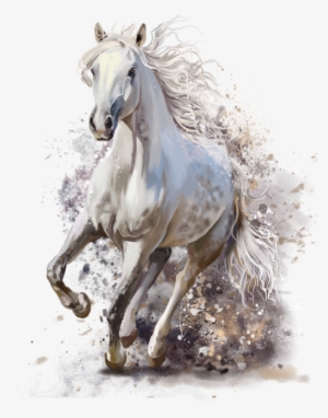 Horse - White Horse Running Painting #5196