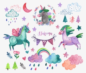 Watercolor Unicorn Elements Png Psd K589 #5629