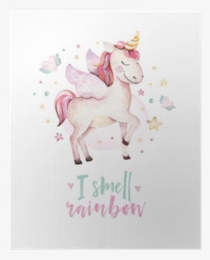 Isolated Cute Watercolor Unicorn Kids Poster - Watercolor Unicorn Clipart Free #6009
