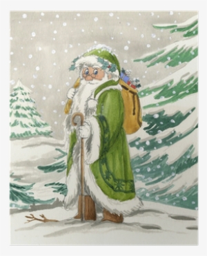 Nordic Santa Claus In Green Dress, Watercolor Poster - Irish Christmas And The Storyteller #6703