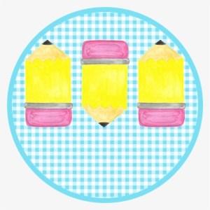 Pencil Trio Gingham Watercolor Clipart - Plate #7260