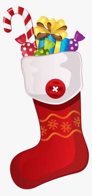 Red Christmas Stocking With Candy Cane Png Clipart - Christmas Clipart #8580