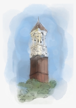 A Very Nice Watercolor Painting Of The Bell Tower, - Purdue Bell Tower Painted #8698