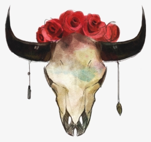 Skeleton Skull Horns Boho Hipster Flowers Roses Ftestic - Western-element-einladung Karte #9208