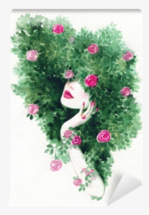 Beautiful Woman And Flowers - Watercolor Painting #9558