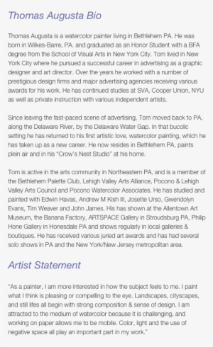 Thomas Augusta Bio Thomas Augusta Is A Watercolor Painter - Document #9711