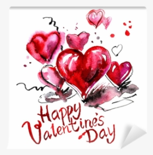 Watercolor Hand Painted Background With Hearts - Watercolor Painting #10769