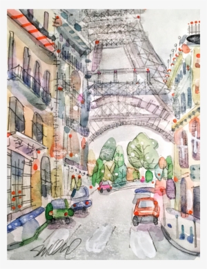 Graphic Library Stock Original Painting Of Eiffel Tower - Watercolor Painting #12657