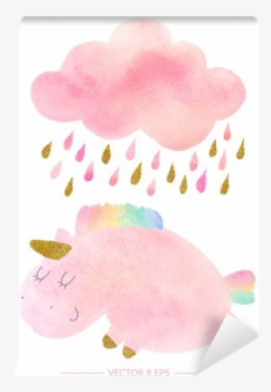 Watercolor Unicorn And Cloud With Rain Wall Mural • - Watercolor Painting #14313