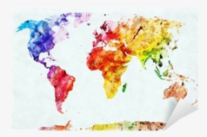Watercolor World Map Wall Mural ✓ Easy Installation - World Map Artistic #15596