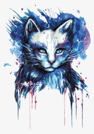 Blue Cat Cats Blackcat Galaxy Watercolor Watercolour - Branco Tatuagens De Gato #16412
