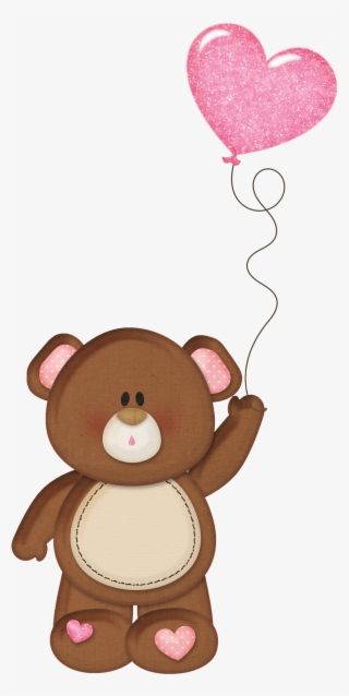Brown Teddy With Pink Heart Balloon Png Clipart - Teddy Bear With Balloon Clip Art #17005