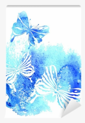 Bluel Background With Watercolor Butterfly Wall Mural - Watercolor Painting #17390
