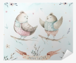 Hand Drawing Easter Watercolor Flying Cartoon Bird - Пасха Акварель #18548