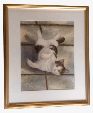 Sandra K Brunk, Black And White Tabby Cat On His Back, - Painting #18776