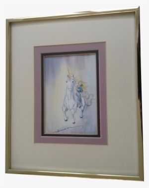 Girl With Golden Hair Ridding A Unicorn - Picture Frame #19286