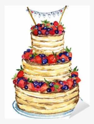 Wedding Cake With Berries, Hand Painted Watercolor - Wedding Cake #100293