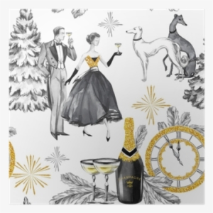 Watercolor Seamless Pattern In Retro Gold Style - Gold #102026 Watercolor Seamless Pattern In Retro Gold Style - Gold #102026