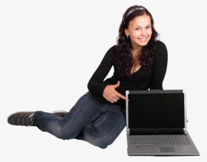 Happy Young Girl Sitting With Laptop Png Image - All To All Girl Png #102721