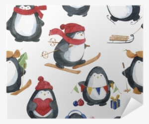 Seamless Watercolor Pattern - Christmas Penguin Watercolor #105623