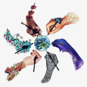 Hands Drawing Peace World Watercolor - Vexx Art Collab #107604