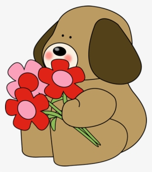 Dog Clipart Flower - Valentine's Day Flowers Clip Art #108066