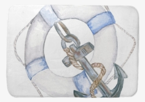 Life Ring, Anchor Bath Mat • Pixers® • We Live To Change - Watercolor Painting #108624