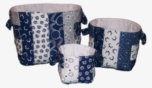 Striped Fabric Box Trio Pattern - Bonnet Navy Blue Flower On White #1000033