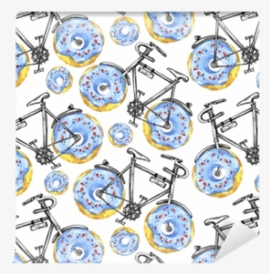 Watercolor Seamless Pattern Bicycles With Donuts Wheels - Bicycle #1002426