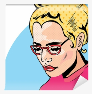Pop Art Woman Comic Book Style With Dot Wall Mural - Comic Book Art Style Face #1005164
