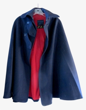 Vintage Nurse's Cape In Navy Blue Wool With Red Lining - Cape #1005654