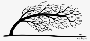 On A White Background, The Black Silhouette Of A Tree - Wind Blown Tree Silhouette #1008710 On A White Background, The Black Silhouette Of A Tree - Wind Blown Tree Silhouette #1008710