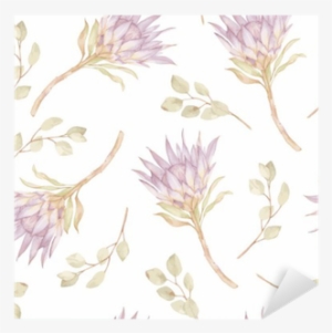 Watercolor Branches Protea And Eucalyptes Leaves Pattern - Watercolor Painting #1009401