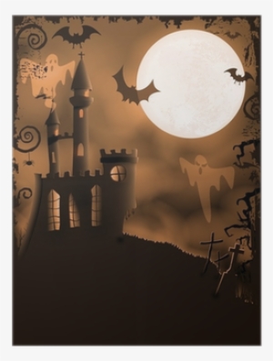 Spooky Halloween Castle, Vector Background Poster • - Dibujos Castillos Fantasmales En Caricatura #1009745