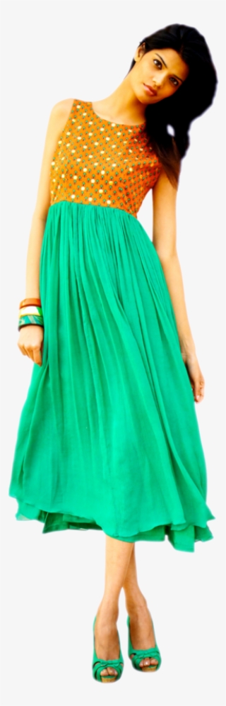 Digitally Printed Orange And Green Dress By Samor - Photo Shoot #10063011