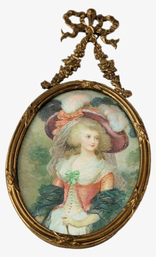 Antique French Bow And Ribbons Oval Gold Brass Frame - Locket #10063462