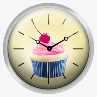 Cupcake With Pink Icing And Cherry - Wall Clock #10080985