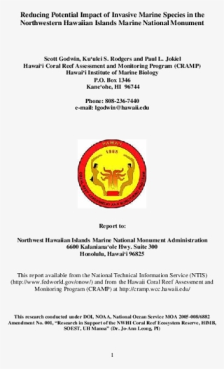 Reducing Potential Impact Of Invasive Marine Species - Document #10090036