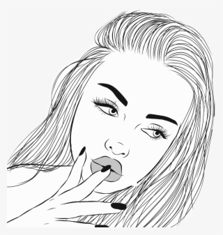 Girl Tumblr Outline Freetoedit - Black And White Drawing Of A Girl ...