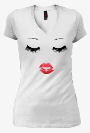 Eyelash Lip Print V-neck Tee - Wonder Woman Shirt Logo Premium Unisex #1010947