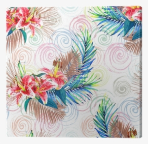Seamless Floral Pattern With Beautiful Watercolor Palm - Watercolor Painting #1011413