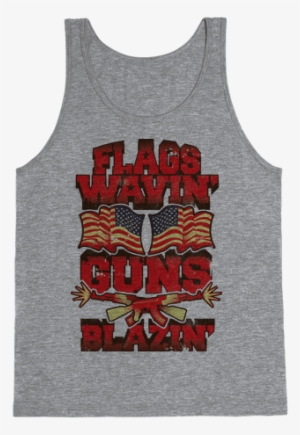 Flags Waving Guns Blazing Tank Top - Weightlifting Unicorn #1012519