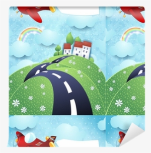 Fantasy Landscape With Airplane And Blank Banner Wallpaper - Lucky Day #1015098