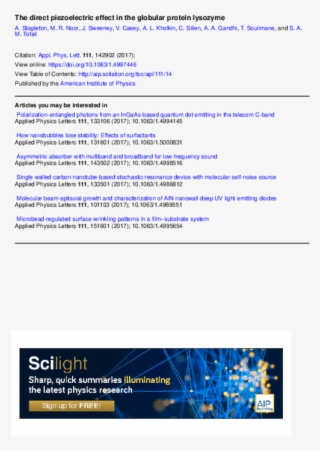 The Direct Piezoelectric Effect In The Globular Protein - Solar Cell Efficiency Tables Version 53 #10103734