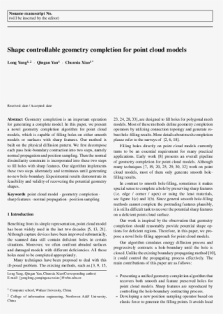 Shape Controllable Geometry Completion For Point Cloud - Document #10109475