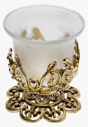 Glass Candle Holder With Gold Ornaments Png - Png Candle Holder #1025968